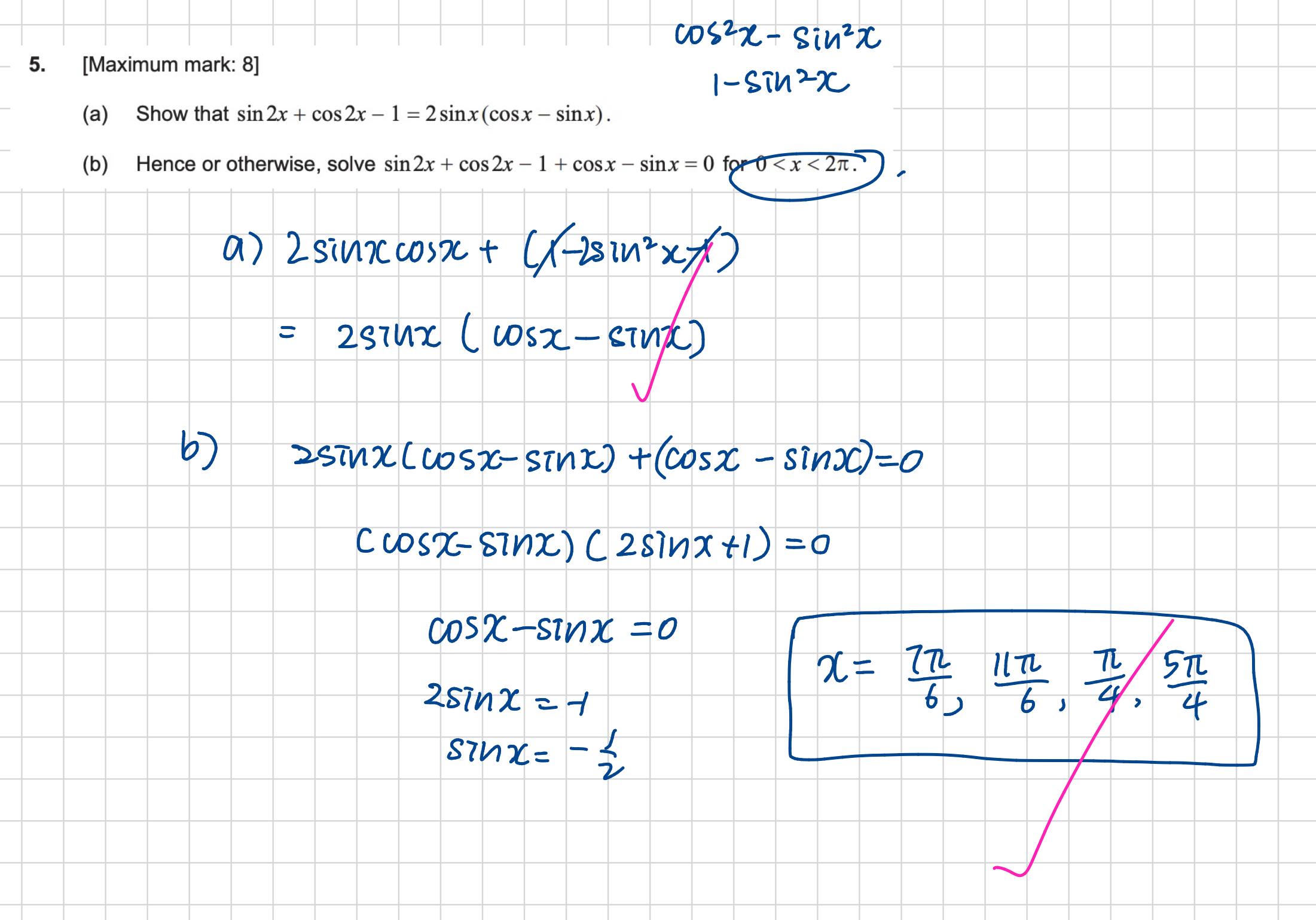 IB past paper trigonometry Question II