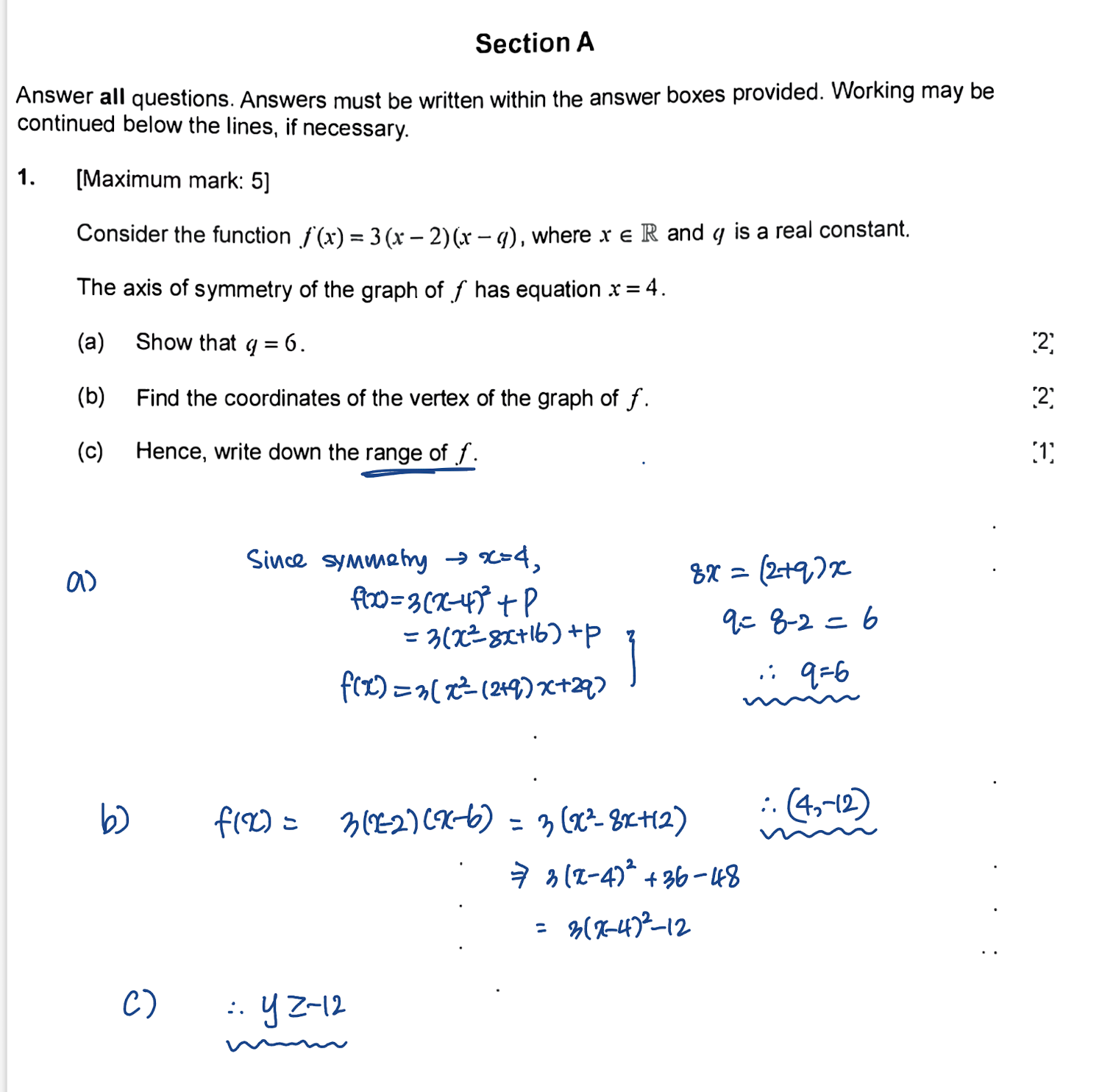 IB math question Q1